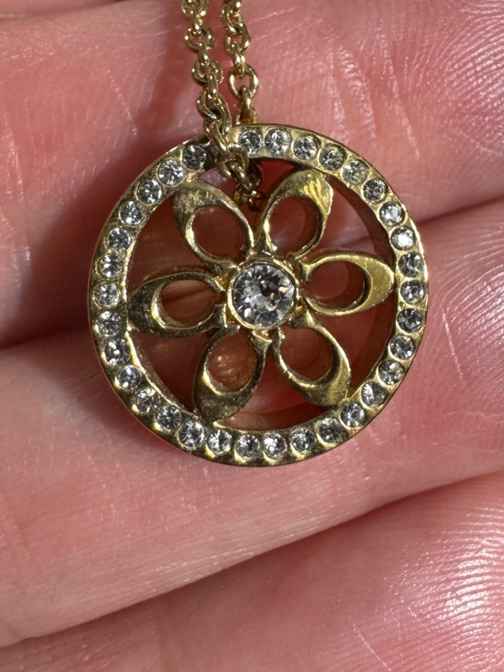 Coach Gold-tone Floral Crystal Pendant Necklace - Women's Jewelry - Picture 6 of 7